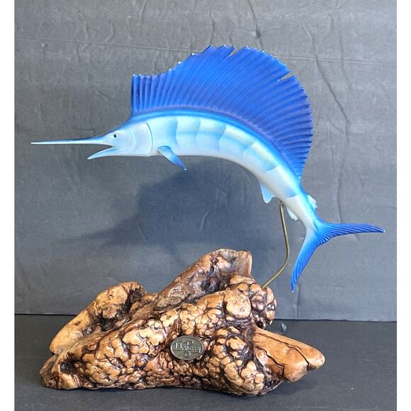 Vintage JOHN PERRY Blue Marlin Swordfish Jumping Out Water Sculpture